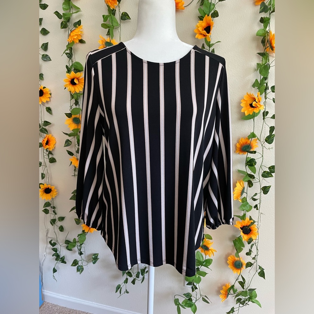 Black and tan striped blouse